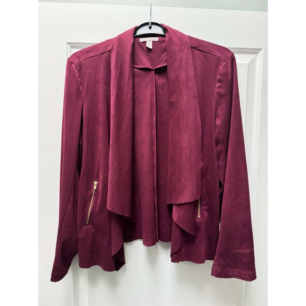 Dana Buchman Suede-feel Blazer Zippered Pockets Women's Size XL Maroon Red - Picture 1 of 11